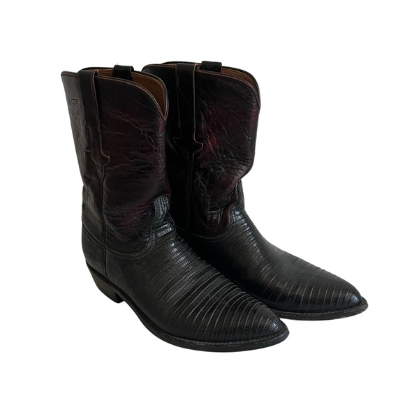 Lucchese Other - Lucchese Black Cherry Leather Boots Western Cowboy Made In USA Men Size 10.5